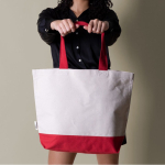 Saco de algodão reciclado com asa e base coloridas 320 g/m2 cor vermelho terceira vista