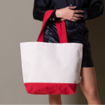 Saco de algodão reciclado com asa e base coloridas 320 g/m2 cor vermelho quarta vista