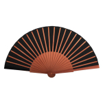 Leque personalizável de madeira escura e tecido de poliéster primeira vista