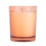 Vela de parafina aromatizada em frasco de vidro translúcido cor cor-de-rosa primeira vista