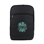 Mochila de PU com fecho de correr para a expandir e bolso exterior cor preto vista detalhe
