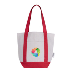 Saco de algodão reciclado com bolso exterior num dos lados cor vermelho quarta vista