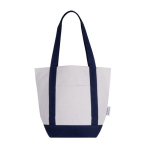 Saco de algodão reciclado com bolso exterior num dos lados cor azul-marinho primeira vista