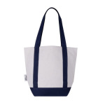 Saco de algodão reciclado com bolso exterior num dos lados cor azul-marinho terceira vista