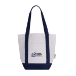 Saco de algodão reciclado com bolso exterior num dos lados cor azul-marinho quarta vista