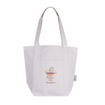 Saco de algodão reciclado com bolso exterior num dos lados cor natural quarta vista