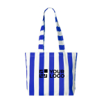 Saco de praia de algodão reciclado com design às riscas cor azul real vista principal