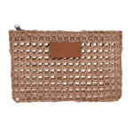 Nécessaire de papel de ráfia com etiqueta de couro para personalizar cor castanho primeira vista