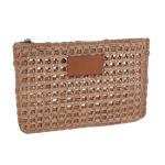 Nécessaire de papel de ráfia com etiqueta de couro para personalizar cor castanho segunda vista