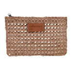 Nécessaire de papel de ráfia com etiqueta de couro para personalizar cor castanho terceira vista