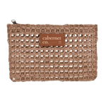 Nécessaire de papel de ráfia com etiqueta de couro para personalizar cor castanho quarta vista