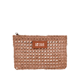 Nécessaire de papel de ráfia com etiqueta de couro para personalizar cor castanho vista principal