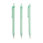 Caneta triangular de plástico com detalhes transparentes, tinta azul cor verde menta