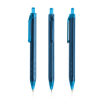 Caneta triangular de plástico com detalhes transparentes, tinta azul cor azul petróleo