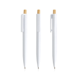 Caneta de plástico reciclado com botão de bambu, tinta azul cor branco