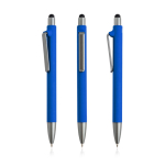 Caneta eco de plástico reutilizável e toque de borracha, tinta azul cor azul real