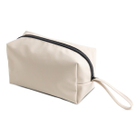 Nécessaire de couro sintético com bolso principal com fecho de correr cor bege