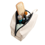 Nécessaire de couro sintético com bolso principal com fecho de correr cor bege