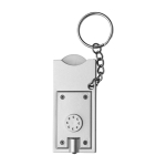 Porta-chaves com lanterna LED e moeda para o carrinho das compras cor prateado primeira vista
