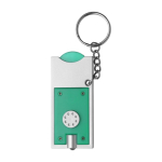Porta-chaves com lanterna LED e moeda para o carrinho das compras cor verde-claro primeira vista
