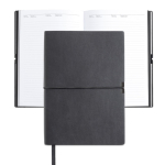 Caderno de couro sintético com elástico horizontal, folhas A5 pautadas