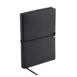 Caderno de couro sintético com elástico horizontal, folhas A5 pautadas