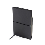 Caderno de couro sintético com elástico horizontal, folhas A5 pautadas