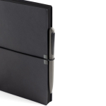 Caderno de couro sintético com elástico horizontal, folhas A5 pautadas
