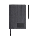 Caderno de couro sintético e caneta metálica, folhas A5 lisas cor preto