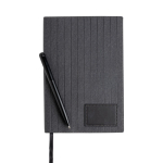 Caderno de couro sintético e caneta metálica, folhas A5 lisas cor preto