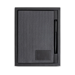 Caderno de couro sintético e caneta metálica, folhas A5 lisas cor preto
