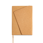 Caderno com capa tipo cortiça e fecho magnético, folhas A5 lisas cor castanho-claro