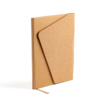 Caderno com capa tipo cortiça e fecho magnético, folhas A5 lisas cor castanho-claro
