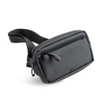 Bolsa de cintura de couro sintético impermeável com 2 compartimentos cor preto