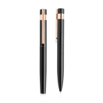 Conjunto de caneta e roller com detalhes em ouro rosa, tinta preta cor preto