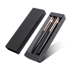 Conjunto de caneta e roller com detalhes em ouro rosa, tinta preta cor preto