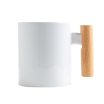Caneca de cerâmica ideal para sublimação com pega de madeira 325 ml cor branco