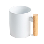 Caneca de cerâmica ideal para sublimação com pega de madeira 325 ml cor branco