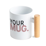 Caneca de cerâmica ideal para sublimação com pega de madeira 325 ml cor branco