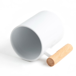 Caneca de cerâmica ideal para sublimação com pega de madeira 325 ml
