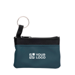 Porta-moedas simples de nylon com fecho de correr preto e porta-chaves cor azul vista principal