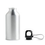 Garrafa de alumínio reciclado com tampa colorida e mosquetão 400 ml cor preto