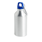 Garrafa de alumínio reciclado com tampa colorida e mosquetão 400 ml cor azul real