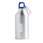Garrafa de alumínio reciclado com tampa colorida e mosquetão 400 ml cor azul real