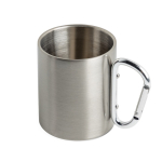 Caneca de parede dupla, aço inoxidável reciclado com mosquetão 300 ml cor prateado