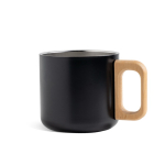 Caneca de aço inoxidável de parede dupla e asa de madeira 350 ml cor preto