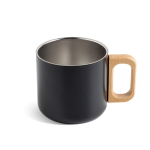 Caneca de aço inoxidável de parede dupla e asa de madeira 350 ml cor preto