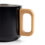 Caneca de aço inoxidável de parede dupla e asa de madeira 350 ml cor preto