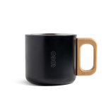 Caneca de aço inoxidável de parede dupla e asa de madeira 350 ml cor preto