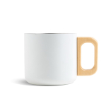 Caneca de aço inoxidável de parede dupla e asa de madeira 350 ml cor branco